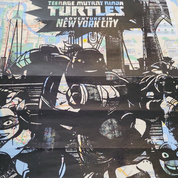 Handpainted Teenage Mutant Ninja Turtles Unique acrylic Art on a NYC Subway Map - Picture 8 of 9